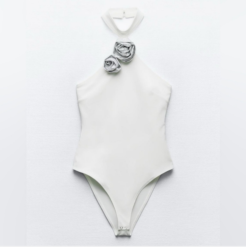 FLORAL JEWEL HALTER NECK BODYSUIT SIZE L - Picture 8 of 10